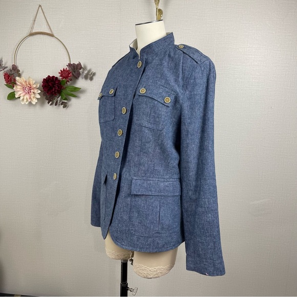 Banana Republic Women Blue Linen Cotton Blend Military Light Jacket 12 - Picture 2 of 12